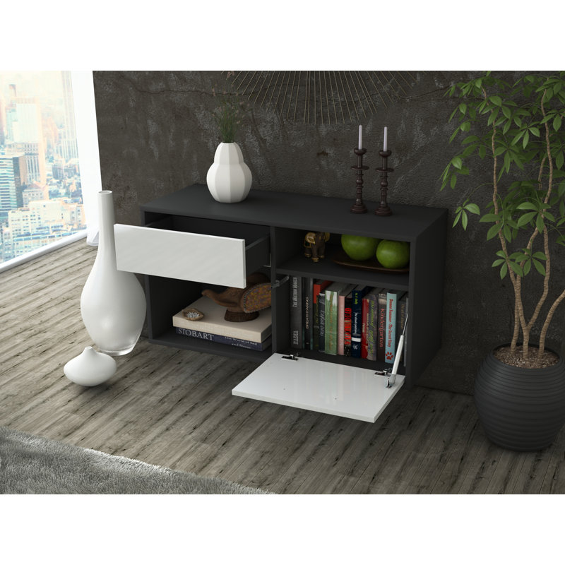 Halbrook Unfinished Floating TV Stand, High Gloss White