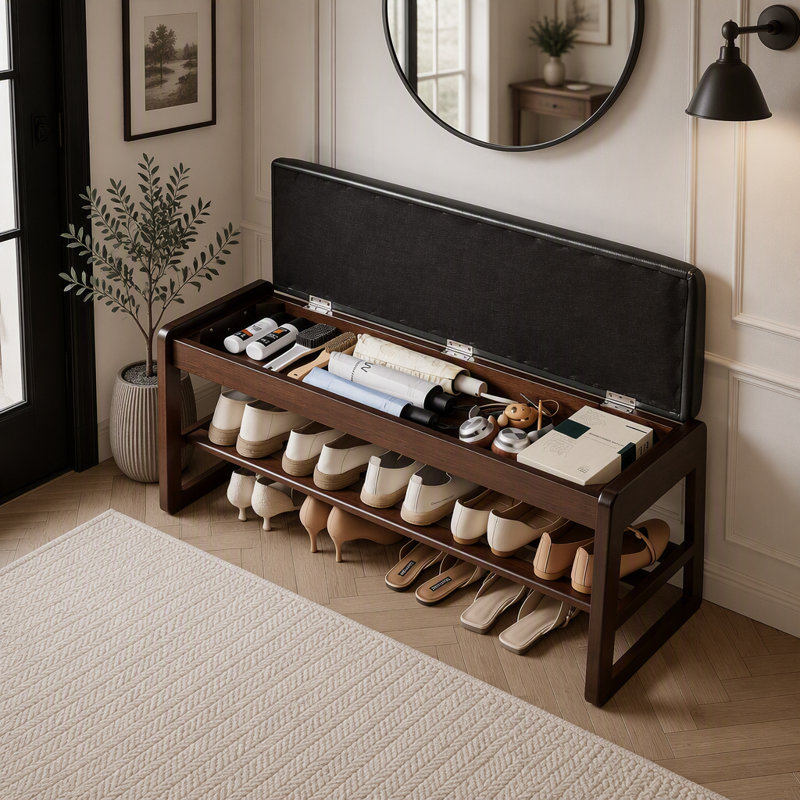 Banc de rangement à chaussures en bois de 100 cm avec couvercle relevable dissimulé