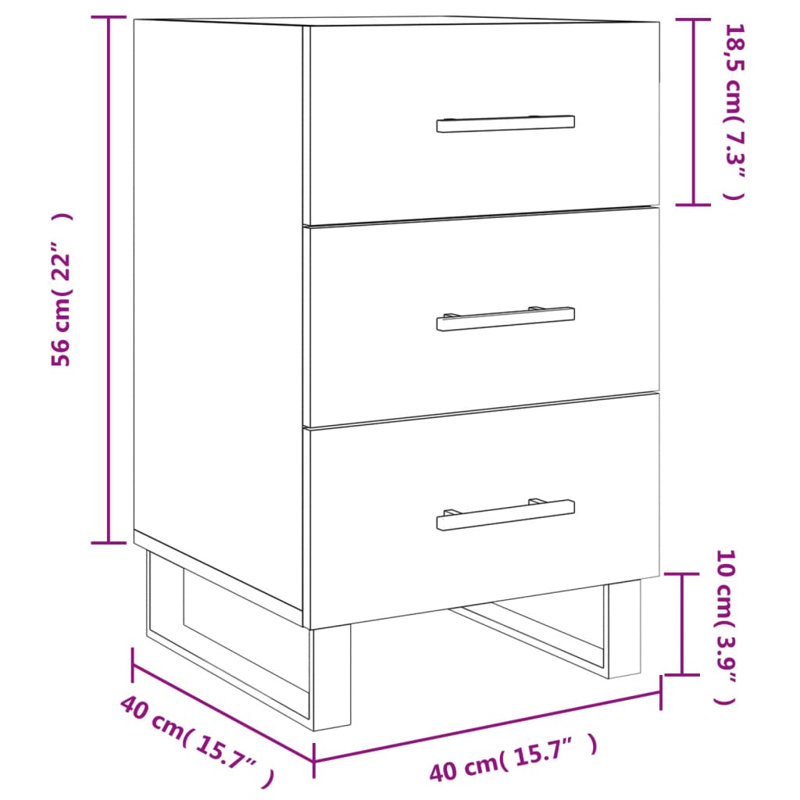 Mazari 40cm W Iron Bedside Table, Smoked Oak