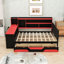 Lit de jour en bois avec 3 tiroirs, bureau, lumières, tablettes et station de charge-819086713-819086716