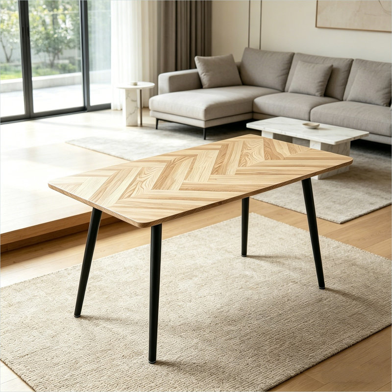 Table de salle à manger en MDF rectangulaire avec pieds en acier pour la cuisine ou le salon, peut accueillir 4 à 6 personnes, largeur 47,24 pouces