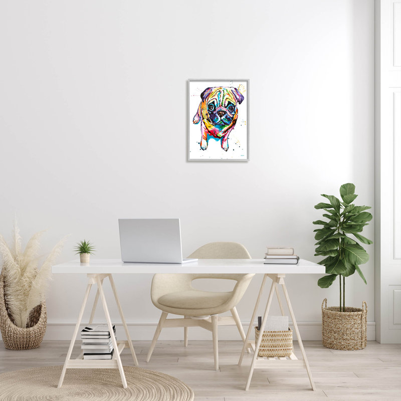 Chiot carlin amusant et giclé par Jen Seeley, H 20 po x l 16 po x P 1,5 po, Estampe numérique Farmhouse