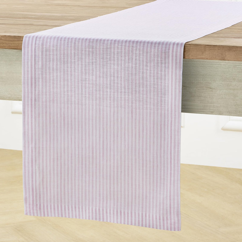 Linen Table Runners, 108" x 14", Pink/White