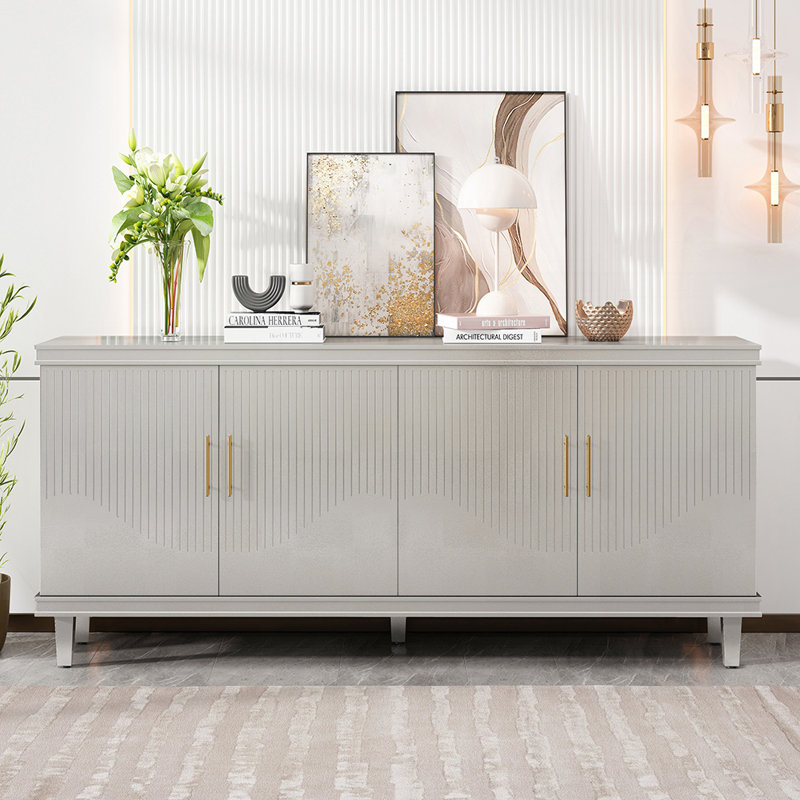 4-Door Cabinet with Adjustable Shelves, 32.28" H x 70.07" W x 15.75" D, Champagne