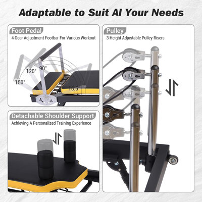 Machine de réformateur de Pilates pliable pour la maison et le gymnase, capacité de 250 lb, structure en acier avec ressorts et cordes