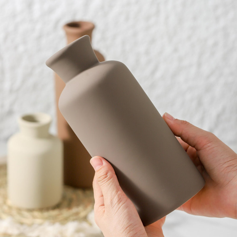 Ensemble de 3 vases en céramique, Brun, gris, beige