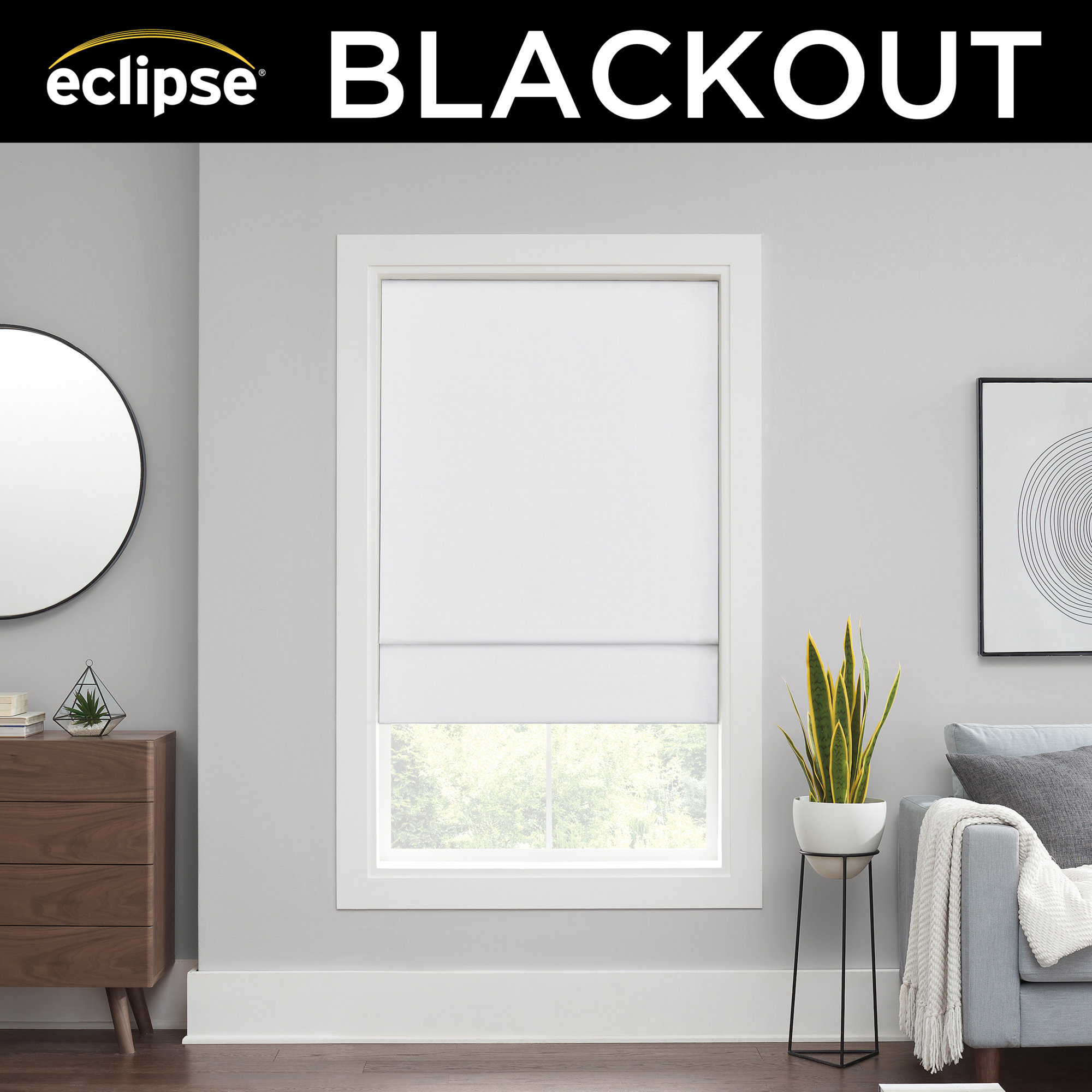 Eclipse Kylie Blackout Roman Shade, 23"W x 64"L, White