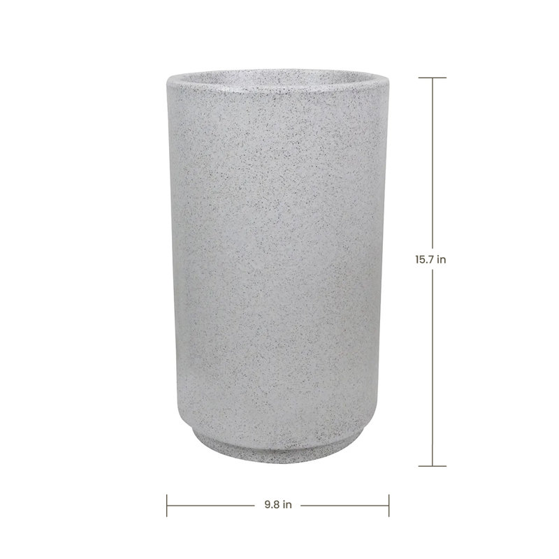 Dempsi ECOBO Eco-Friendly Round Pot Planter, Carioca Indoor/Outdoor Four Seasom Use, White Granite, 15.7" H x 9.8" W x 9.8" D