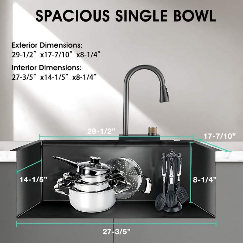 29.5 " L Drop-In Single Bowl Stainless Steel Kitchen Sink