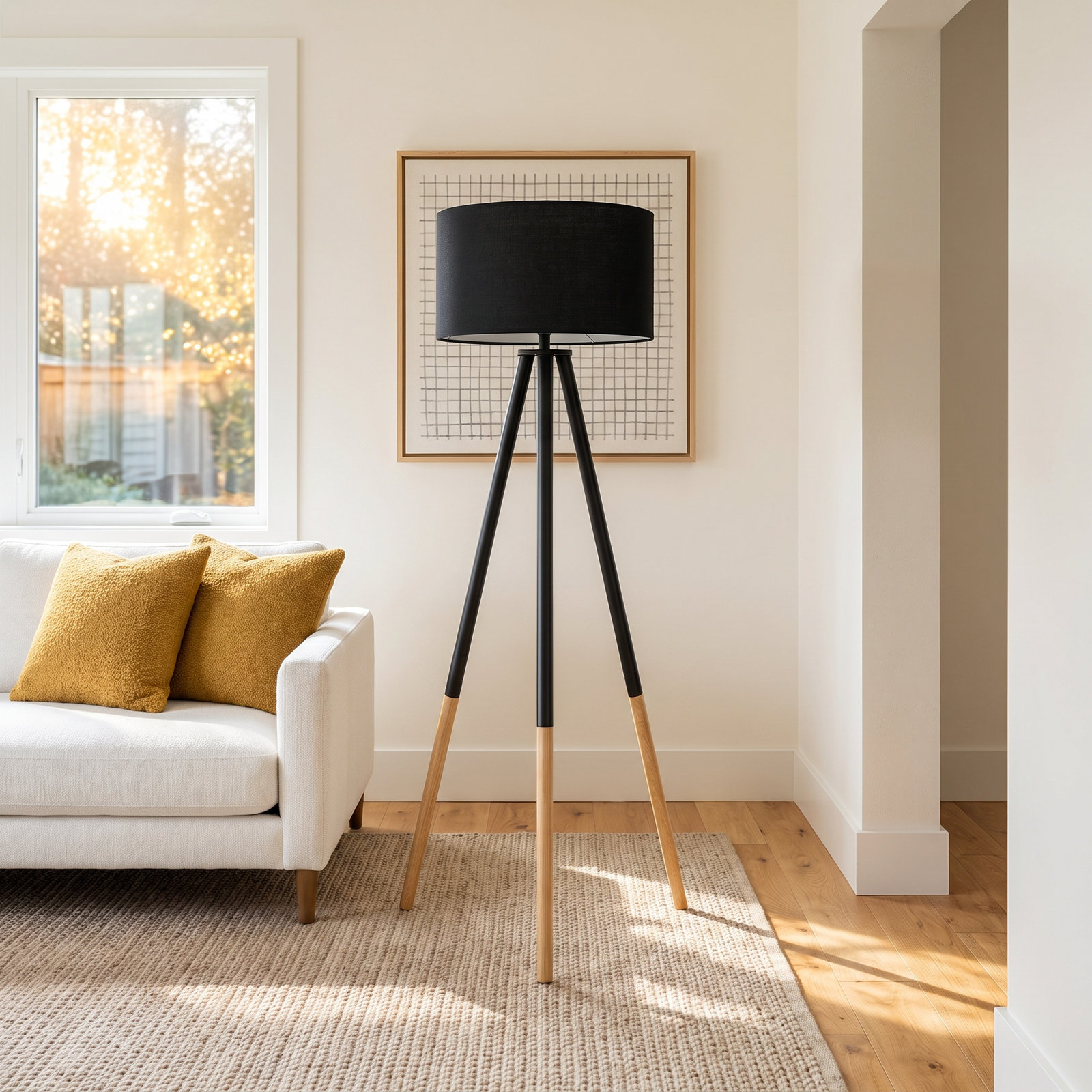 Skyler 60.25 " Dimmable and Smart-Enabled Floor Lamp, Matte Black/Light Brown