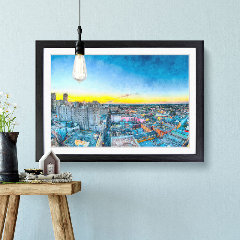 Above New Orleans in Louisiana - Picture Frame Painting Print on MDF, Black Framed, 24cm H x 33cm W x 2cm D