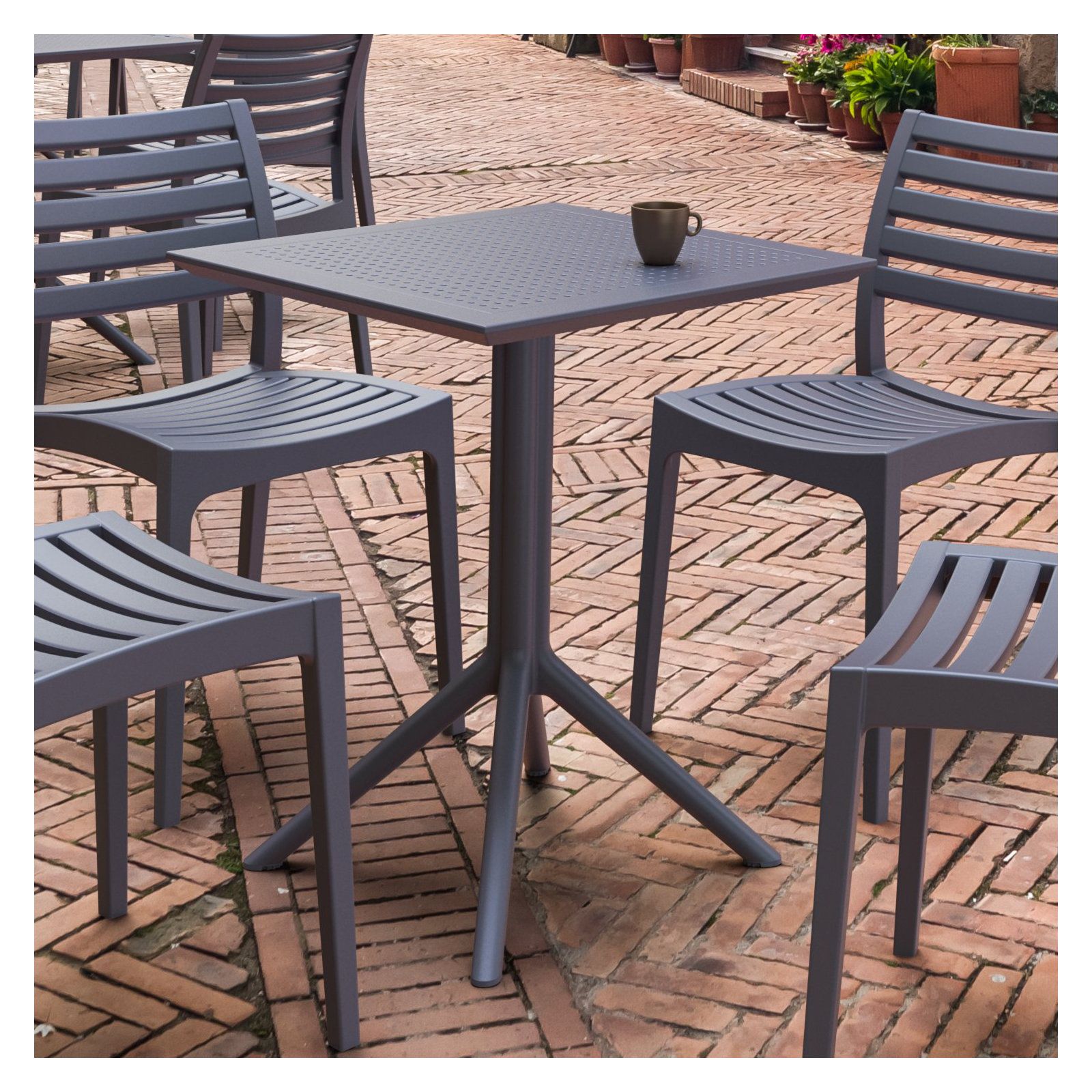 Farrah Square Patio Dining Table, Dark Gray, 23.6" W x 23.6" L x 29.5" H