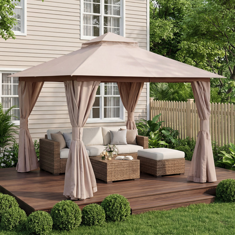 Yardgrace 10'X10' Soft-top Double-Roofed Steel Patio Gazebo, Beige