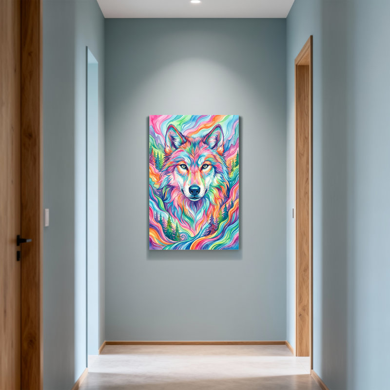 Animaux, forêt de loups colorés, reproduction d'art sur toile, H 12 po x l 18 po