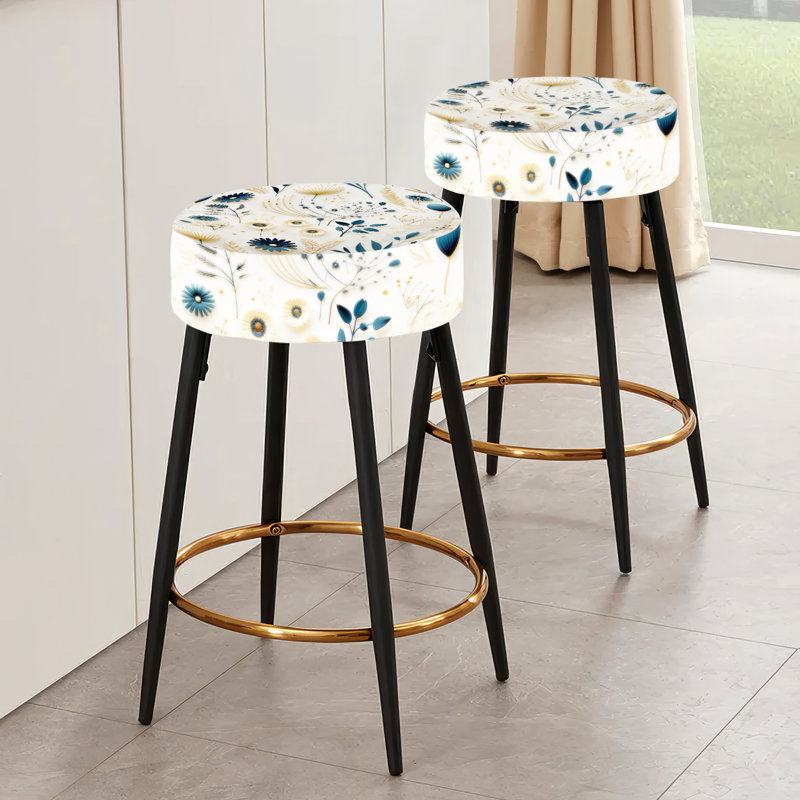 Ensemble de 2 tabourets de bar à motif de fougères bleu et blanc minimalisme Boho