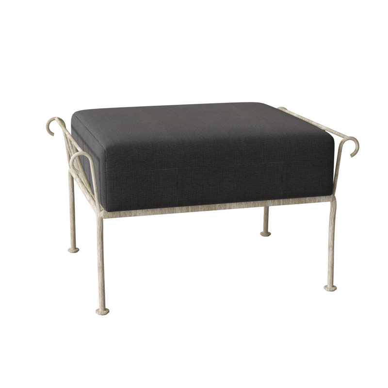 Terrace Outdoor Ottoman, Weathered White, Canvas Bird's Eye Sunbrella® Canvas