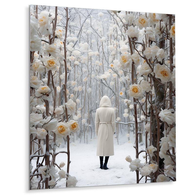 Portail d'hiver avec roses blanches, Métal métal, H 20 po x l 12 po x P 1 po