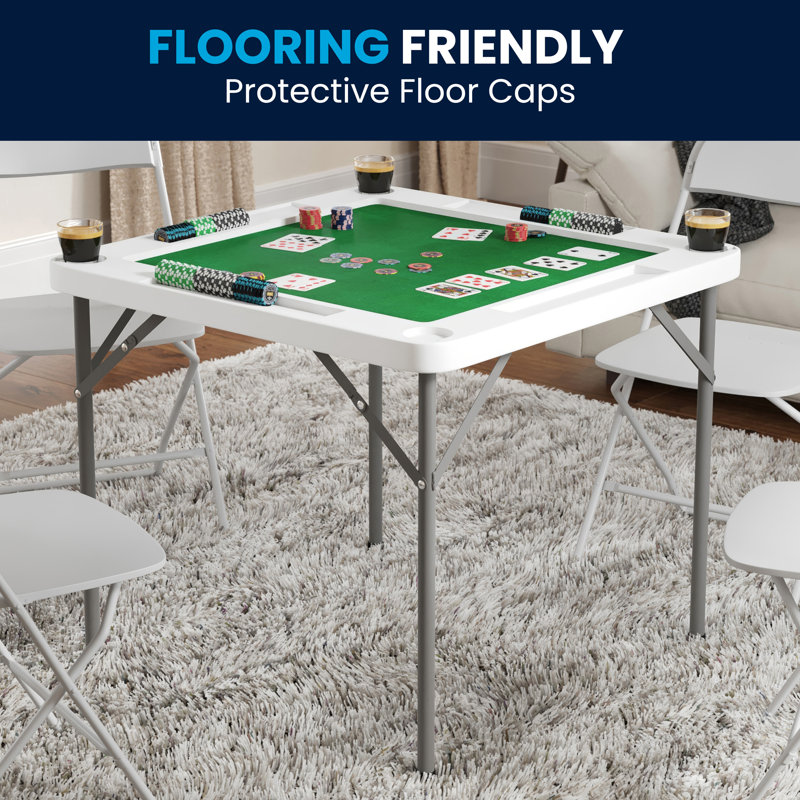 Silas 34.5" Gray Powder-Coated Metal Folding Card Table with Cup Holders
