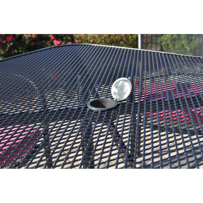 Gray Wrought Iron Square Mesh Outdoor Dining Table