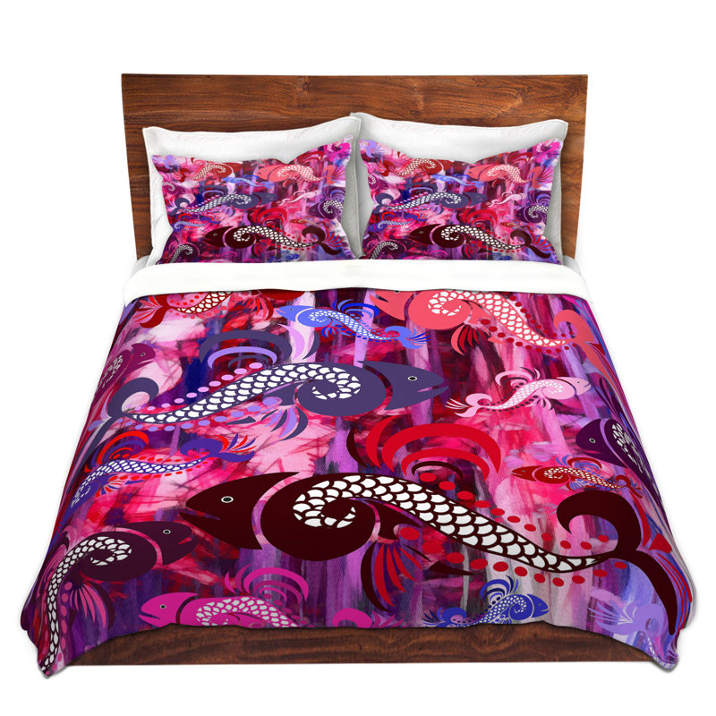 Ensemble de housse de couette Pleasant Of Fish In The Sea I, 1 housse de couette grand + 2 taies standards, Bleu / vert
