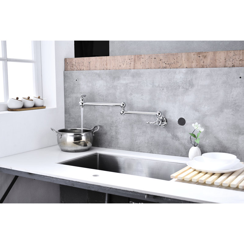 Folding Kitchen Pot Filler Faucet, Wall Mount With Arm, Double Handles For Accurate Water Management, Corrosion Finish, Brass Tap, Arm Simple And Practical Filling, To Control Flow, Corrosion, Faucet