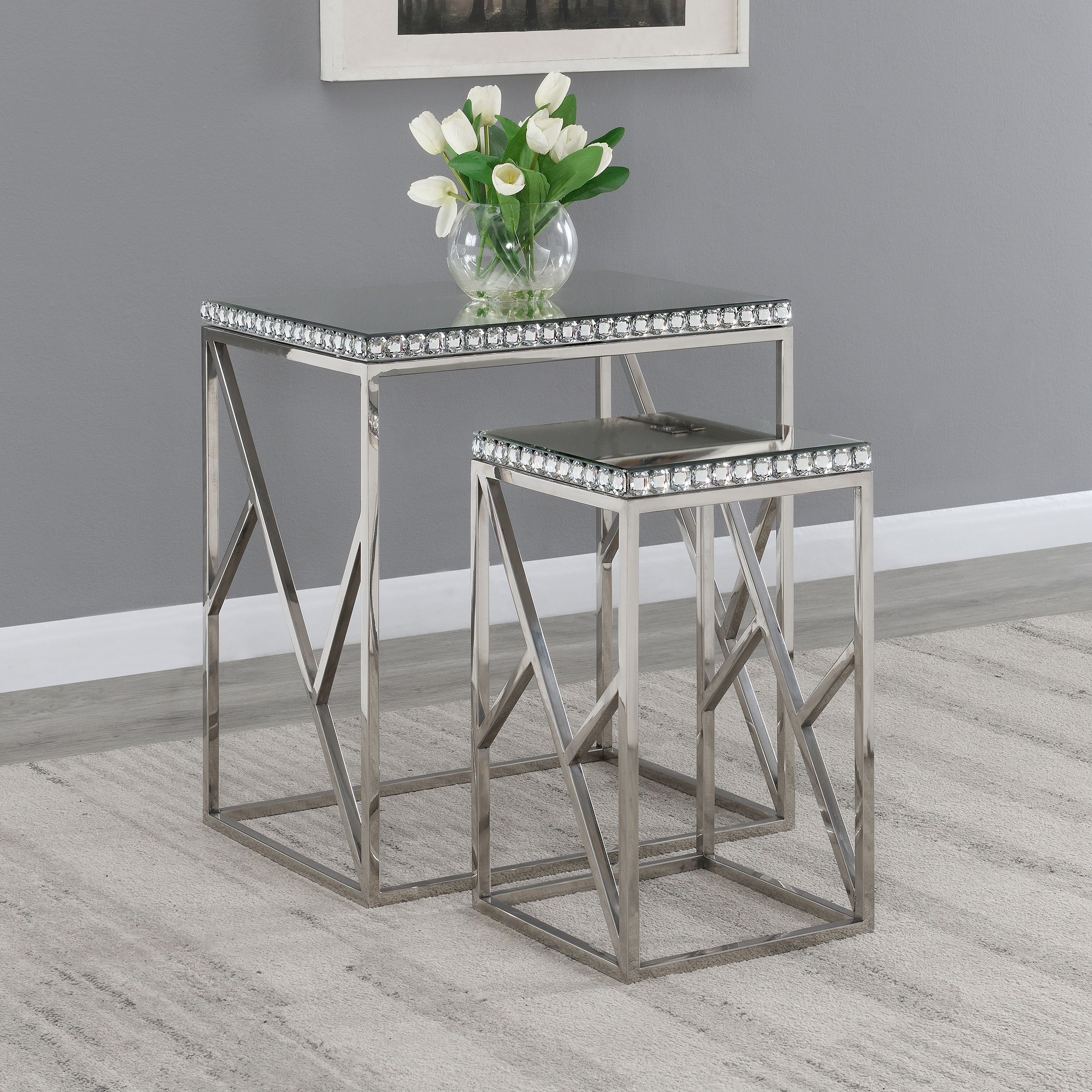 Everly Quinn Betsy 2-Piece Mirrored Stainless Steel Nesting Tables ...