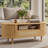 47.2" Mid-century Modern Oval Coffee Table With Rattan Sliding Door, Drawer & Open Storage, Solid Wood Legs-1167030688