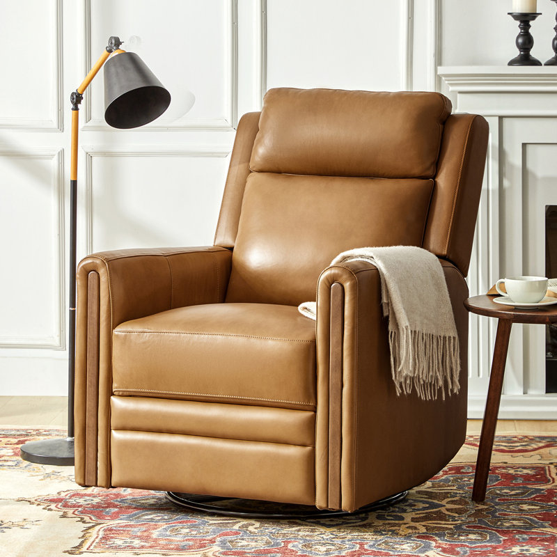 Regazzi Genuine Leather Swivel Rocking Power  Recliner Built-in USB Port with Adjustable Headrest, Camel