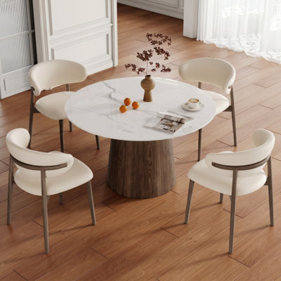 Ensemble de table de salle à manger à piédestal de taille moyenne avec chaises ergonomiques en similicuir