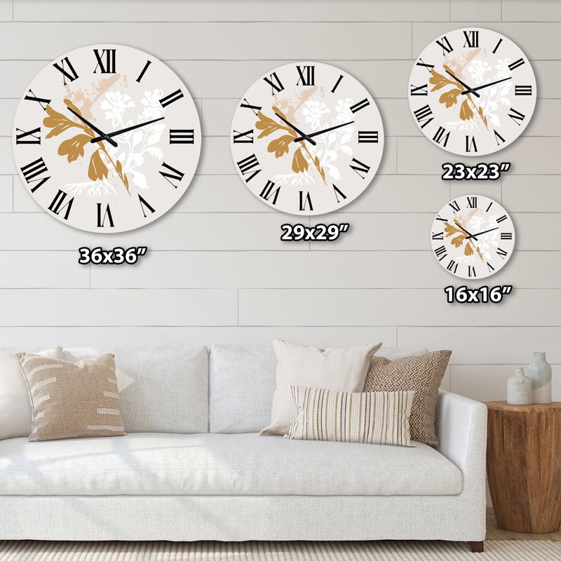 Minimal Design botanique en brun et blanc - Horloge murale traditionnelle, Très petit