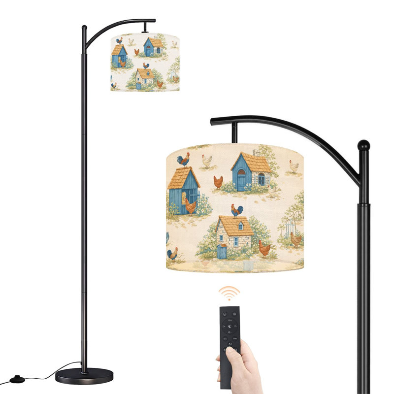 Lampe sur pied à arc avec abat-jour réglable Farmhouse Roosters Cozy Chops Coops Lampadaire