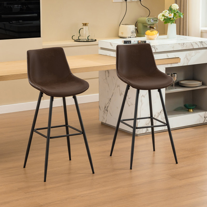 Tabouret de comptoir moderne en similicuir, Tabouret de bar (siège d'une hauteur de 28 po), 2, Tanné