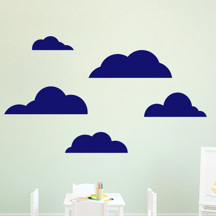 Ensemble de 5 décalcomanies murales cloud, Bleu marine