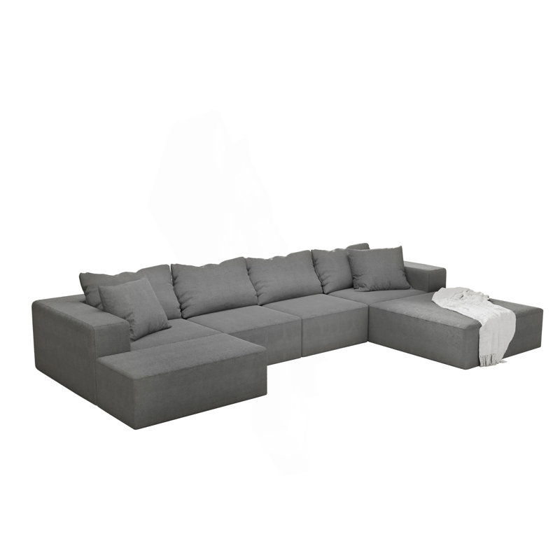 Canapé moderne, ensemble de canapé modulaire rembourré, ensemble de canapé modulaire en forme de L avec 6 coussins, Gris