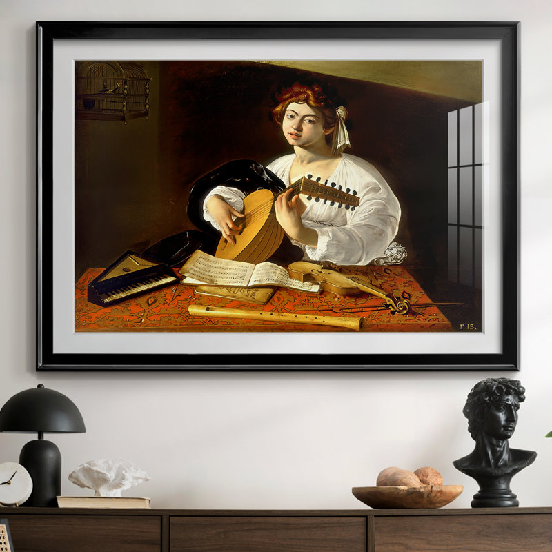 Le joueur de luth (version Wildenstein / Badminton) - reproduction encadrée de Caravaggio avec passe-partout et verre - c. 1596