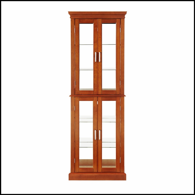 Vitrine lumineuse éclairée avec tablettes réglables et dossier en miroir, parfaite pour mettre en valeur des objets de collection et rehausser la décoration intérieure.