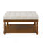 Grande table basse carrée avec repose-pieds en lin capitonné et grand repose-pieds avec tablette en bois massif-1026772771-1026772769
