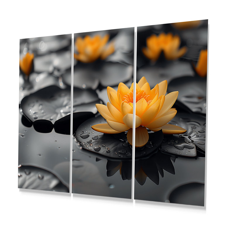 Ensemble de salon photo art mural jaune et gris Glamour Lotus, H 40 po x l 60 po x P 1 po