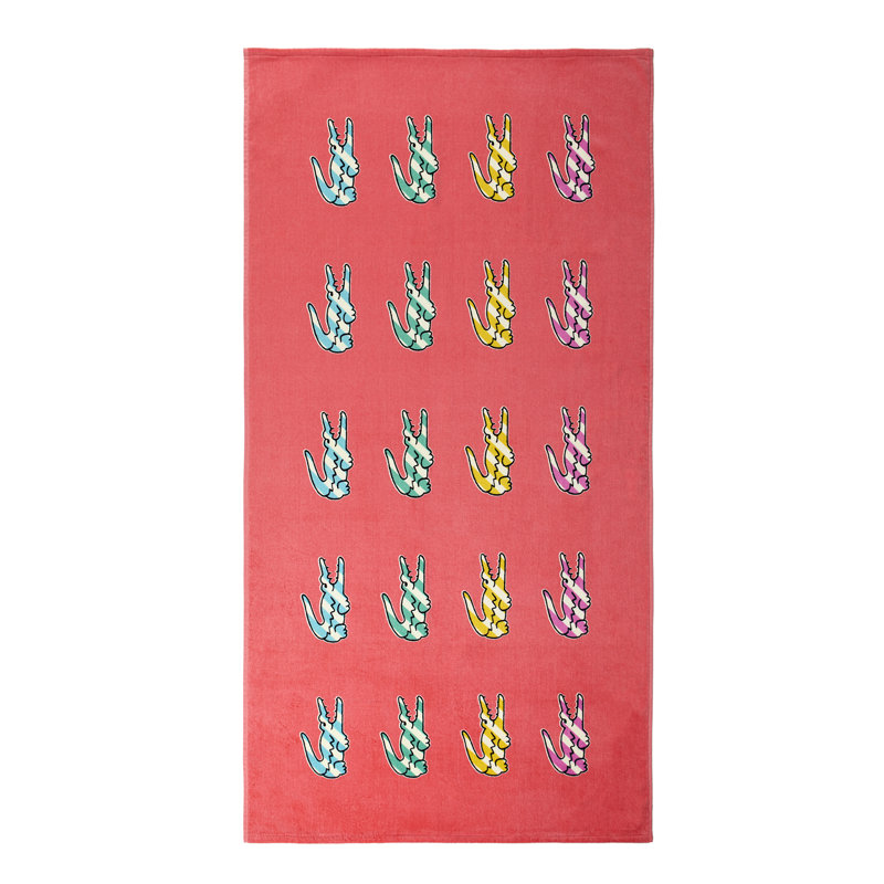 Lacoste Oversized Cotton Beach Towel 36x72, Red Crocodile