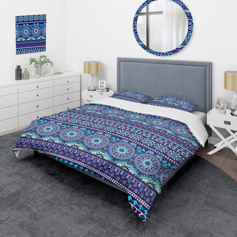 Ensemble de housse de couette en microfibre bleu / mauve 3 pièces, Housse de couette simple + 1 taie décorative stan