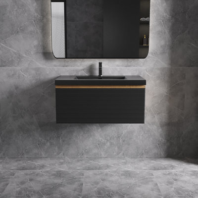 Dhruven 36 Inch Fully Assembled Single Floating Bathroom Vanity With Solid Surface Sink
