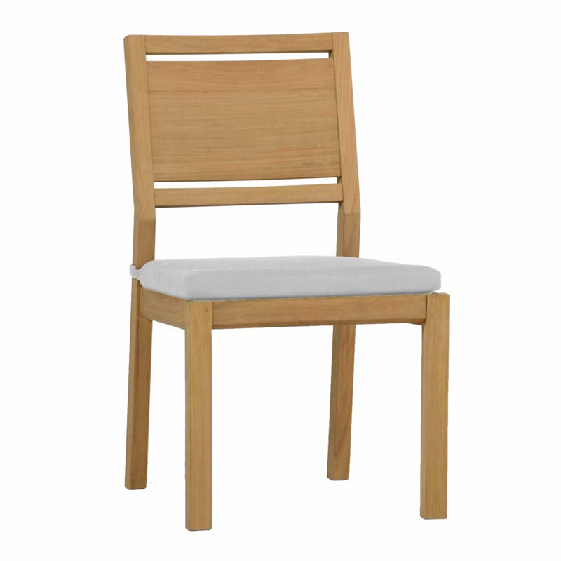 Avondale Patio Dining Side Chair with Cushions, Oyster Teak, Rollo Lace, No Welt