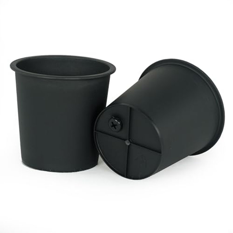 Round Nursery Plant Pot - Garden Plastic Pots With Drainage (5-Pack), 6.7" H x 7.9" W x 7.9" D
