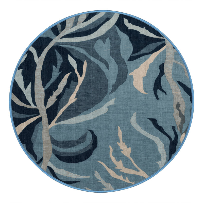 Tapis bleu lavable à la machine, Rond 6 pi