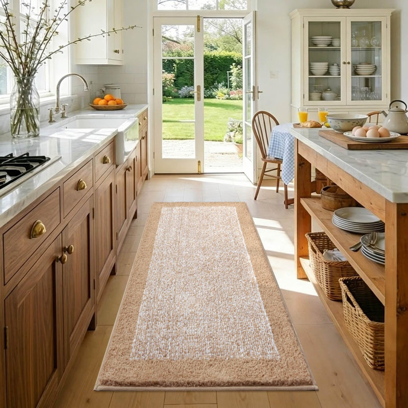 Tapis de bain long 48 x 24 pouces, antidérapant, lavable, doux et absorbant, beige, Beige