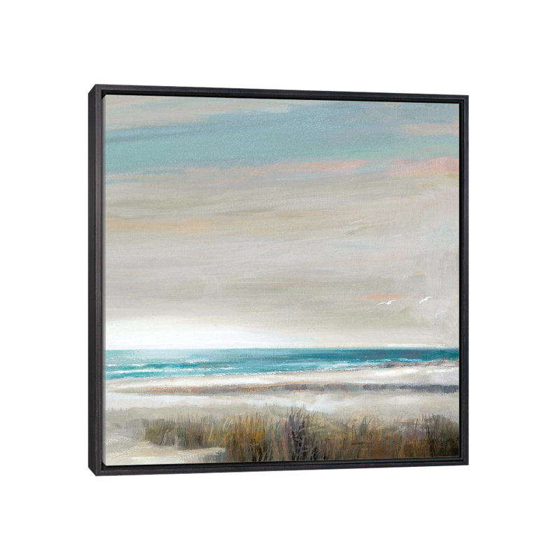 «Ocean Oasis» par Ruane Manning - reproduction d'art, H 18 po x l 18 po x 1,5 po, Toile avec cadre noir patiné, Aucun mat