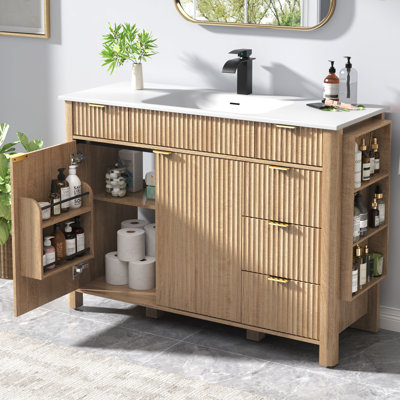 48" Fluted Bathroom Vanity With Sink And Faucet