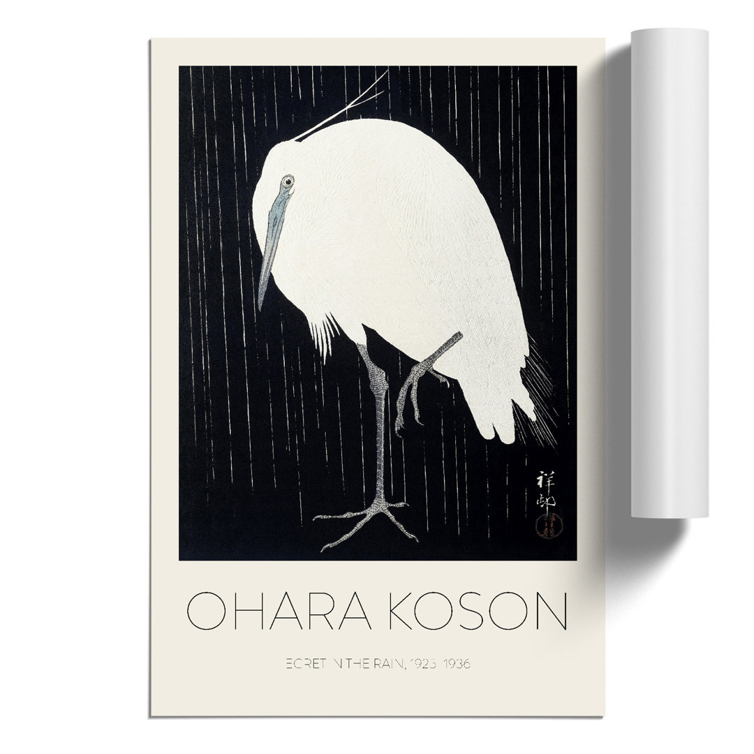 Egret in the Rain Print by Ohara Koson - Frameless Print