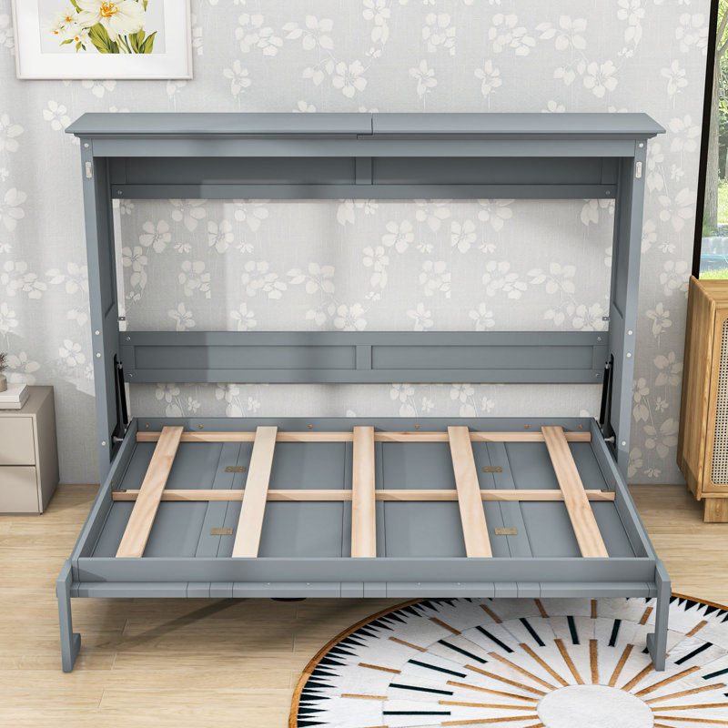 Lit escamotable double en bois avec lattes, Grey