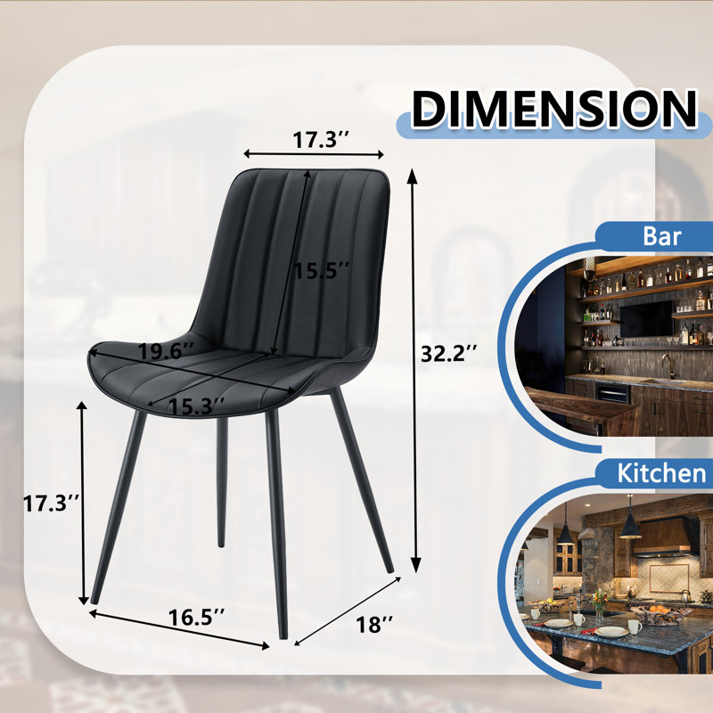 Smooth Line Design Extended Seat Cushion PU Dining Chair (Set of 8), Black
